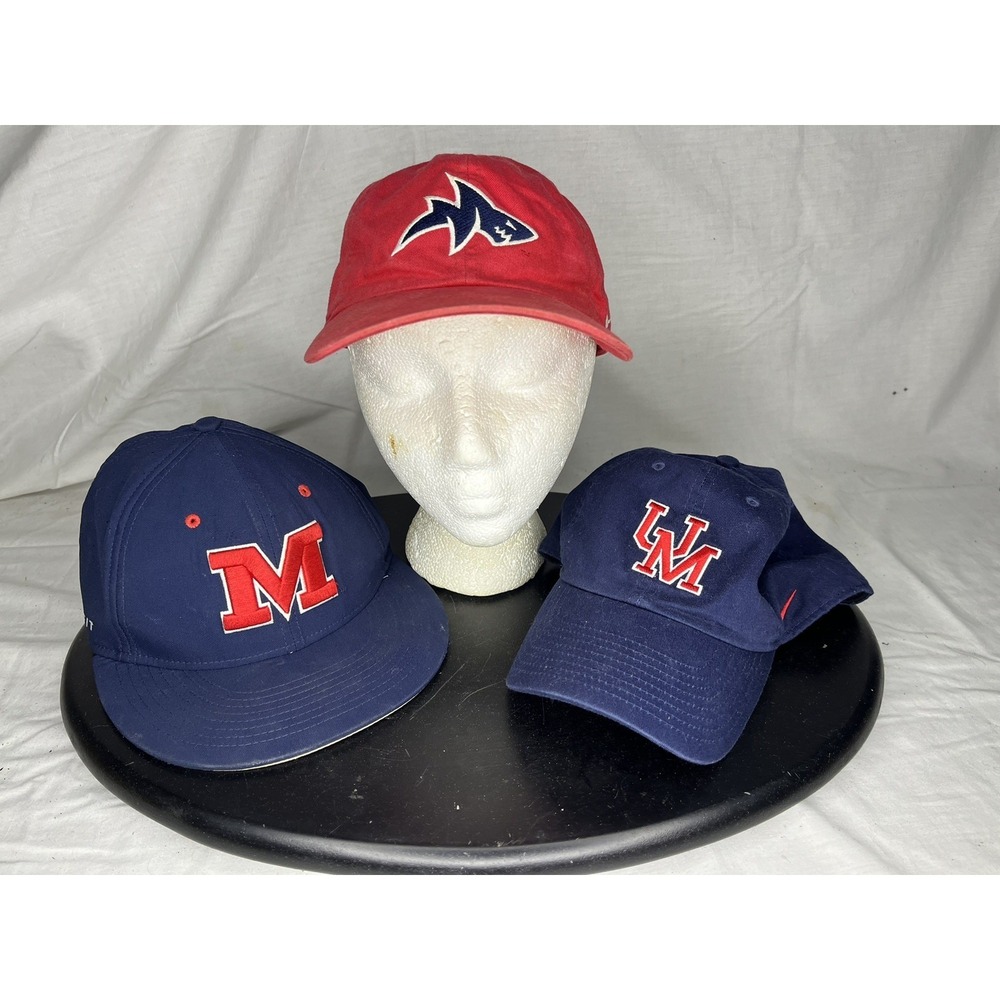 Nike Ole Miss Rebels Hat Cap Lot Of 3 Red Blue Adjustable Fitted Land Sharks